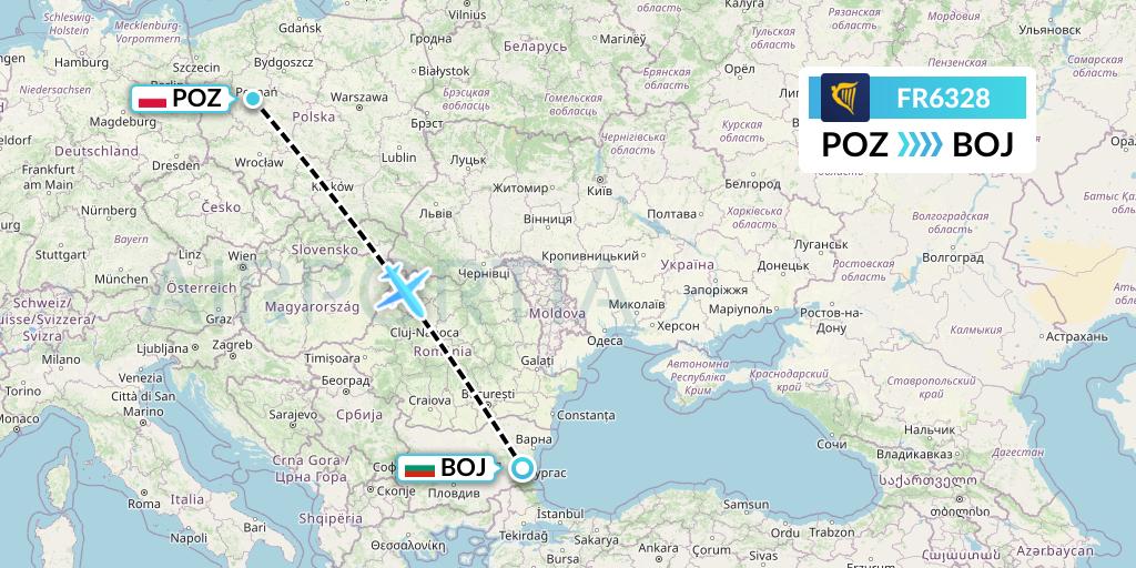 FR6328 Ryanair Flight Map: Poznan to Burgas