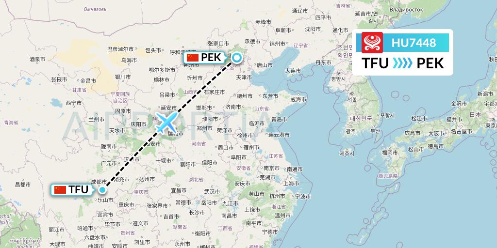 HU7448 Hainan Airlines Flight Map: Chengdu to Beijing