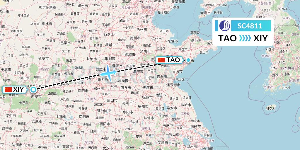 SC4811 Shandong Airlines Flight Map: Qingdao to Xi'an