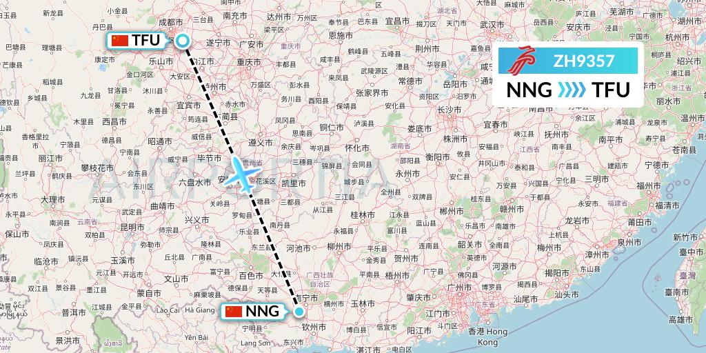 ZH9357 Shenzhen Airlines Flight Map: Nanning to Chengdu