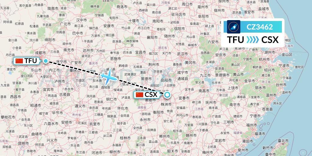 CZ3462 China Southern Airlines Flight Map: Chengdu to Changsha