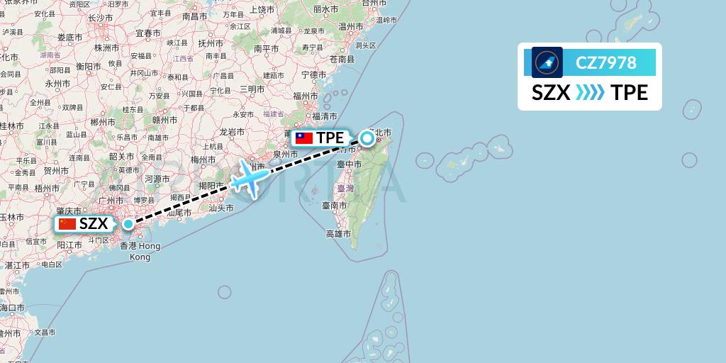 CZ7978 China Southern Airlines Flight Map: Shenzhen to Taipei