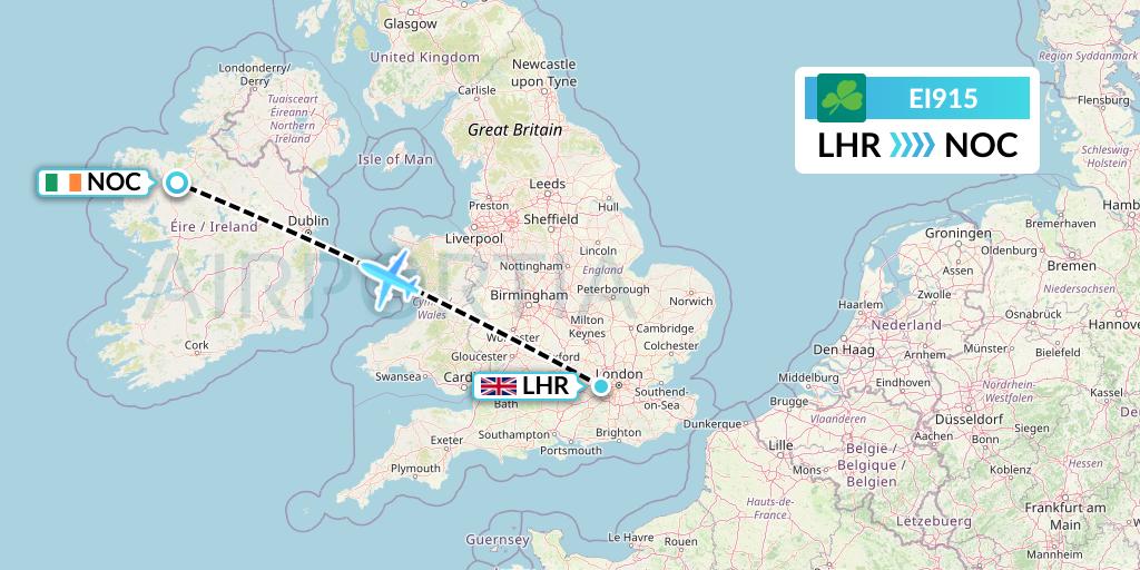 EI915 Aer Lingus Flight Map: London to Knock