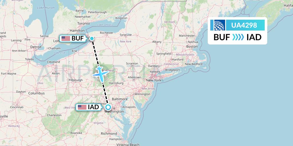 UA4298 United Airlines Flight Map: Buffalo to Washington