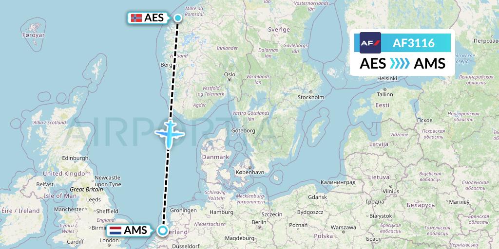 AF3116 Air France Flight Map: Alesund to Amsterdam
