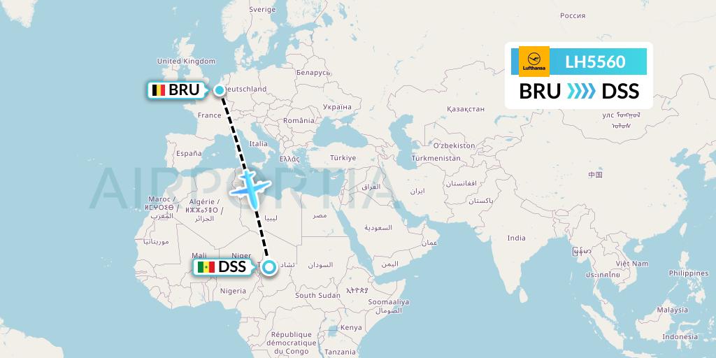 LH5560 Lufthansa Flight Map: Brussels to Dakar