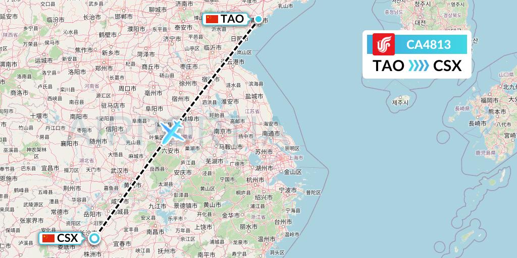 CA4813 Air China Flight Map: Qingdao to Changsha