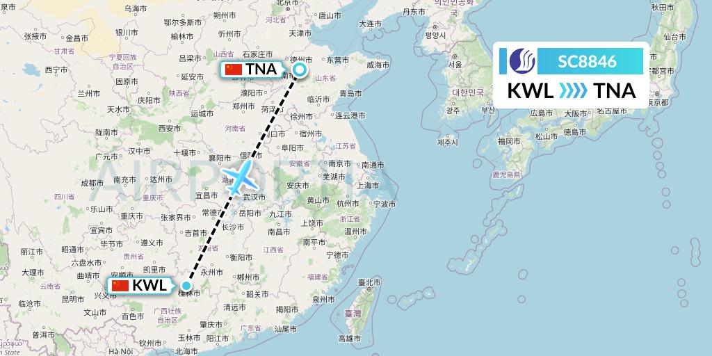 SC8846 Shandong Airlines Flight Map: Guilin to Jinan