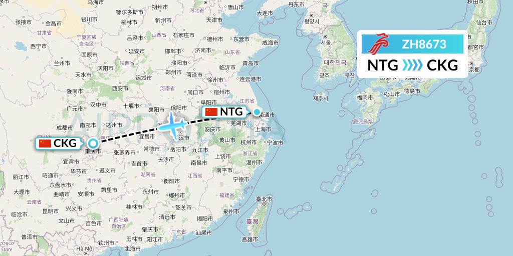 ZH8673 Shenzhen Airlines Flight Map: Nantong to Chongqing