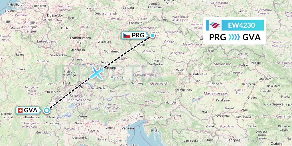 EW4230 Eurowings Flight Map: Prague to Geneva