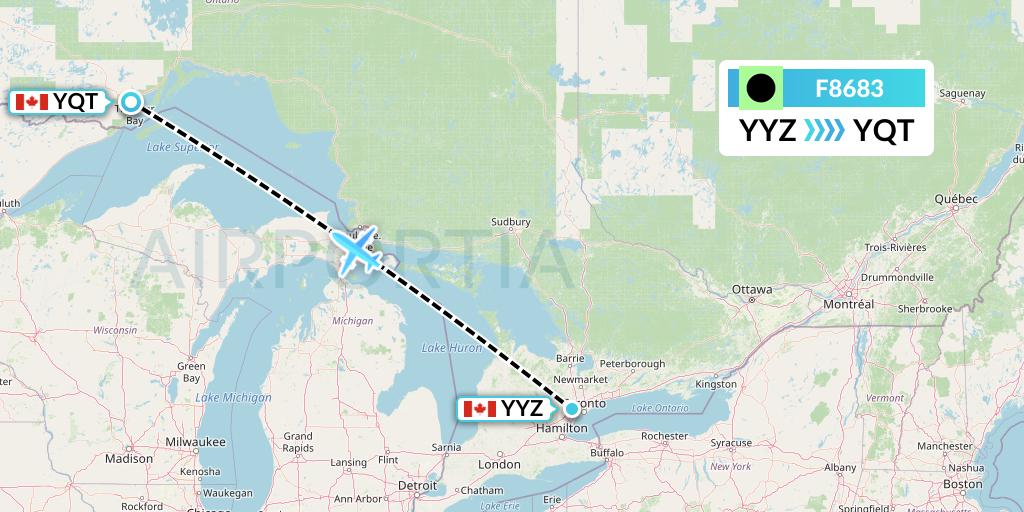 F8683 Flair Airlines Flight Map: Toronto to Thunder Bay