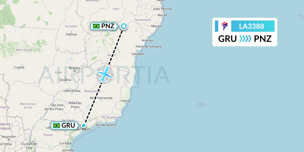LA3388 LAN Airlines Flight Map: Sao Paulo to Petrolina