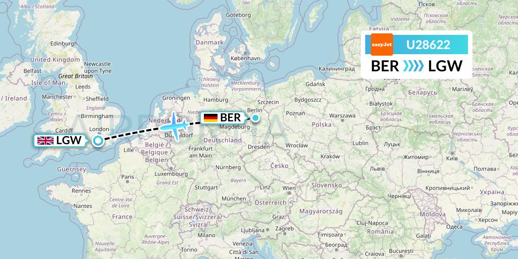 U28622 EasyJet Flight Map: Berlin to London