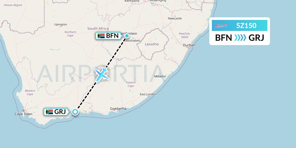 5Z150 CemAir Flight Map: Bloemfontein to George