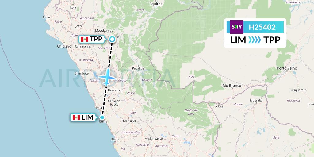 H25402 Sky Airline Flight Map: Lima to Tarapoto