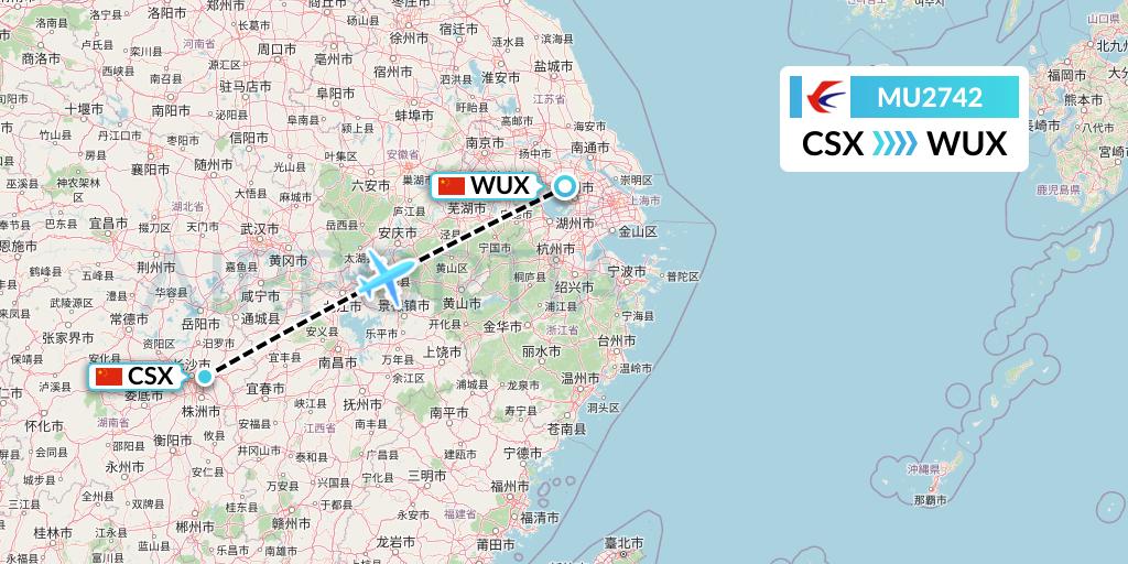 MU2742 China Eastern Airlines Flight Map: Changsha to Wuxi