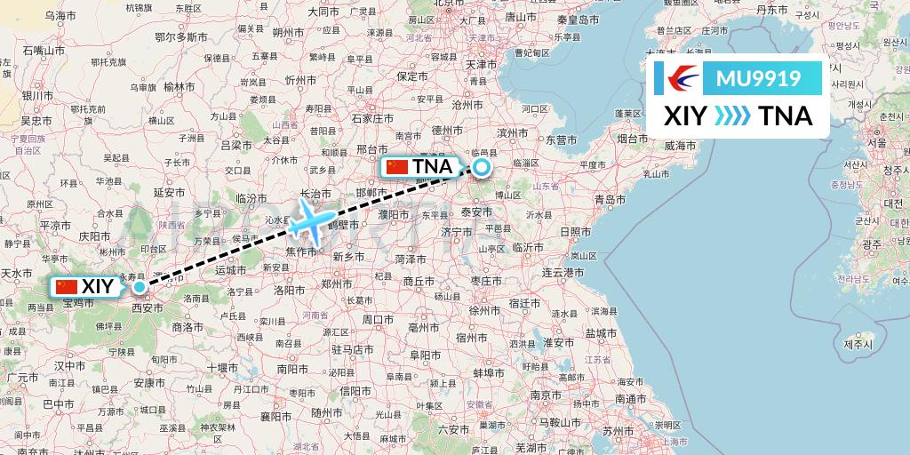 MU9919 China Eastern Airlines Flight Map: Xi'an to Jinan