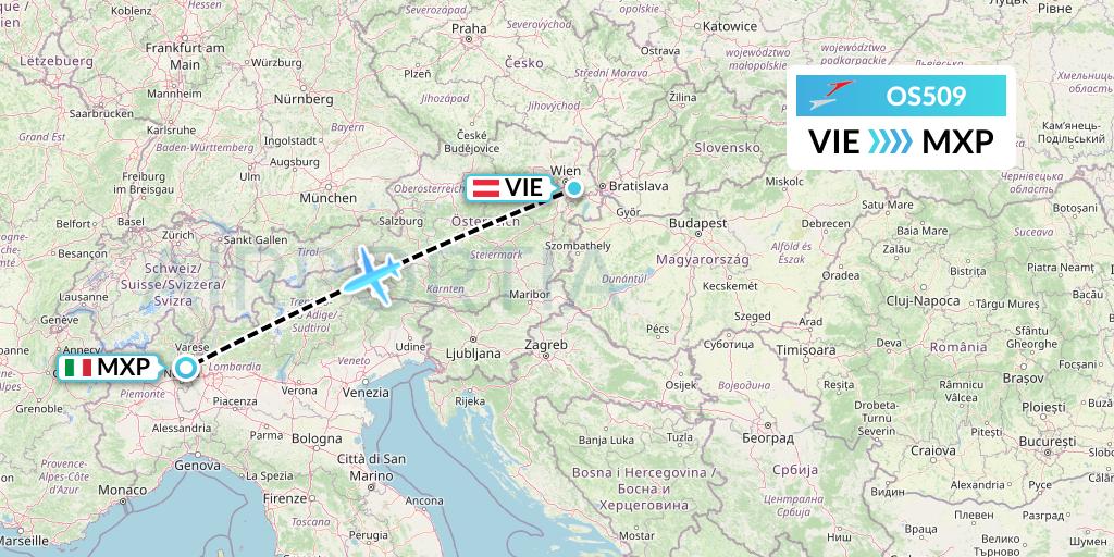 OS509 Austrian Airlines Flight Map: Vienna to Milan