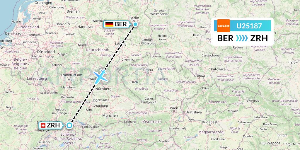U25187 EasyJet Flight Map: Berlin to Zurich