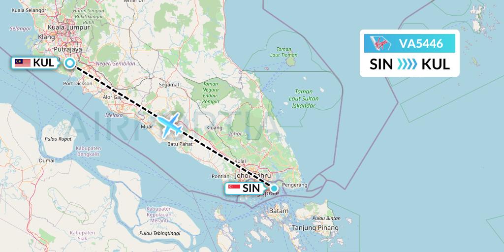 VA5446 Virgin Australia Flight Map: Singapore to Kuala Lumpur