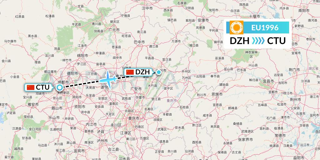 EU1996 Chengdu Airlines Flight Map: Dazhou to Chengdu