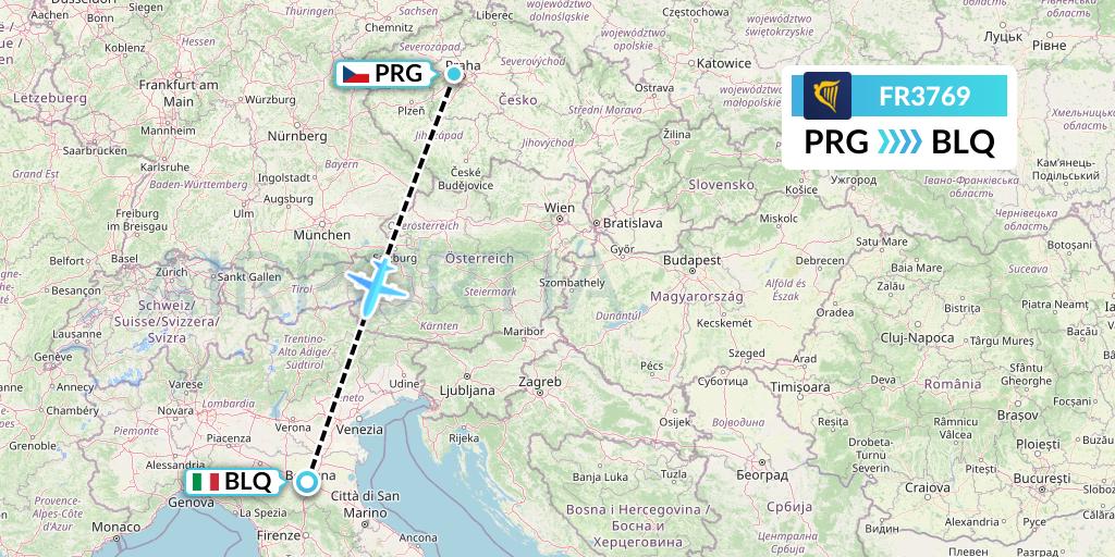FR3769 Ryanair Flight Map: Prague to Bologna