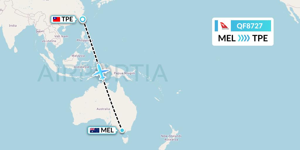 QF8727 Qantas Flight Map: Melbourne to Taipei