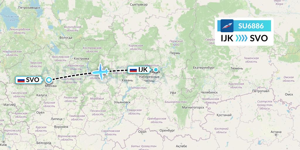 SU6886 Aeroflot Flight Map: Izhevsk to Moscow