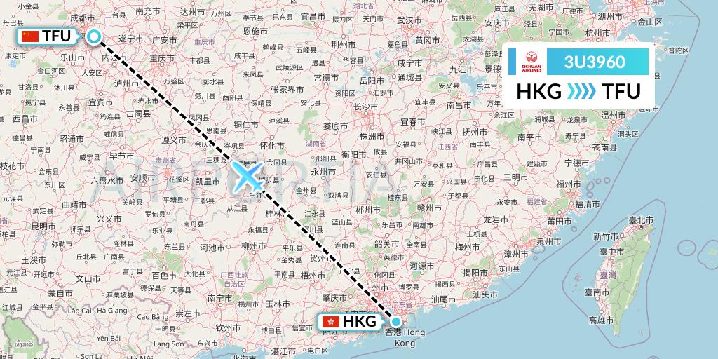 3U3960 Sichuan Airlines Flight Map: Hong Kong to Chengdu