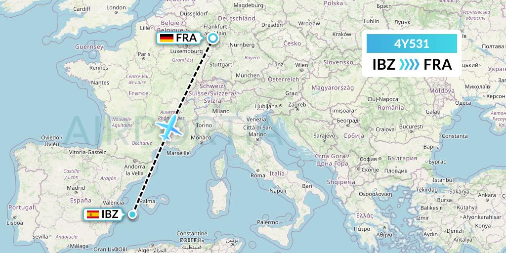 4Y531 Eurowings Discover Flight Map: Ibiza to Frankfurt