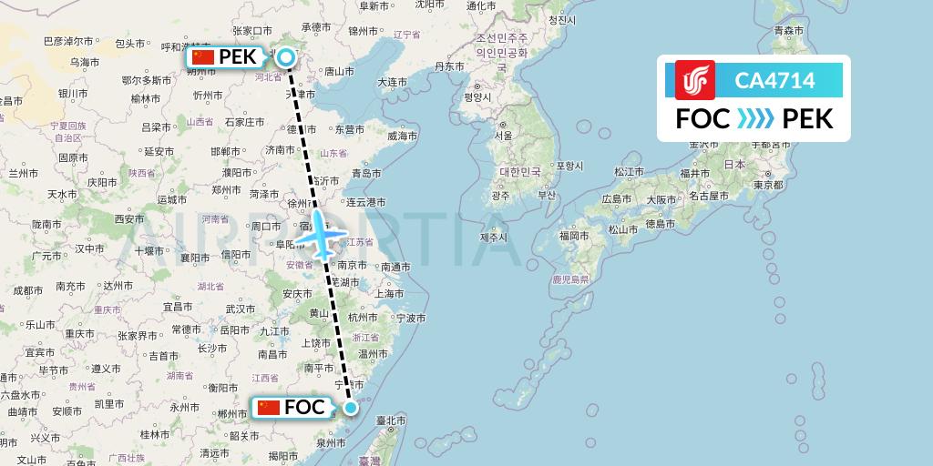 CA4714 Air China Flight Map: Fuzhou to Beijing