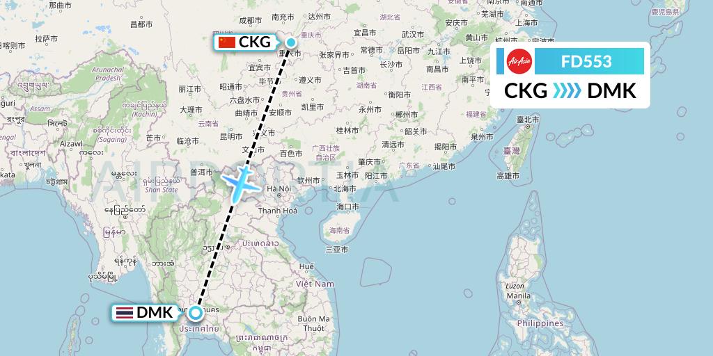 FD553 Thai AirAsia Flight Map: Chongqing to Bangkok