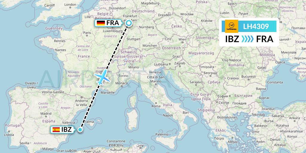 LH4309 Lufthansa Flight Map: Ibiza to Frankfurt