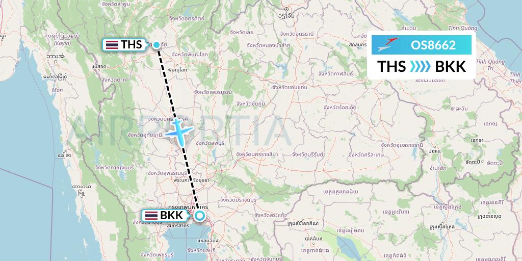 OS8662 Austrian Airlines Flight Map: Sukhothai to Bangkok