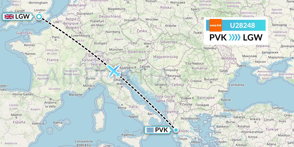 U28248 EasyJet Flight Map: Preveza to London