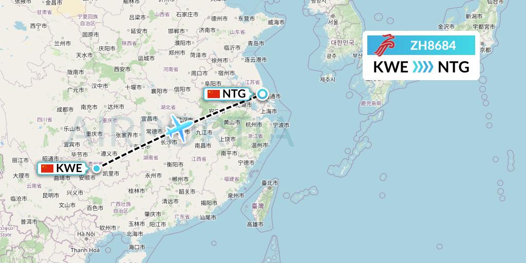 ZH8684 Shenzhen Airlines Flight Map: Guiyang to Nantong