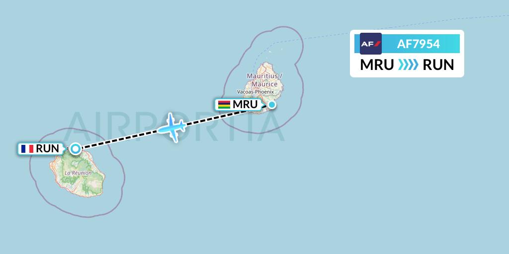 AF7954 Air France Flight Map: Port Louis to Saint-Denis