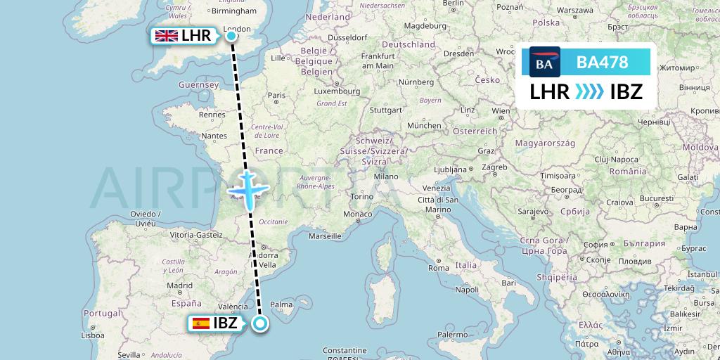 BA478 British Airways Flight Map: London to Ibiza