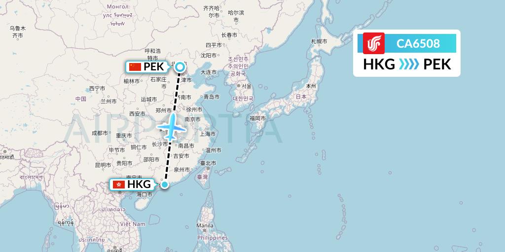 CA6508 Air China Flight Map: Hong Kong to Beijing
