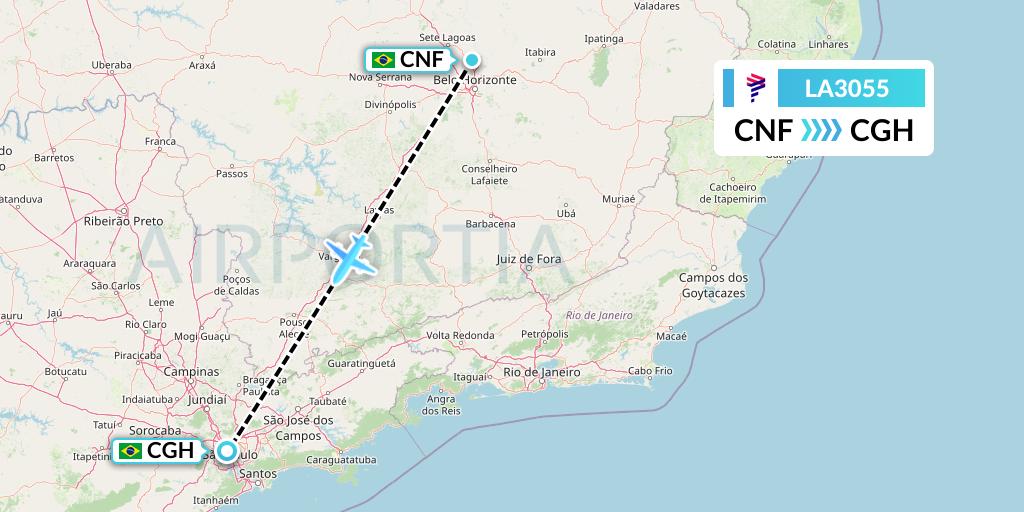 LA3055 LAN Airlines Flight Map: Belo Horizonte to Sao Paulo