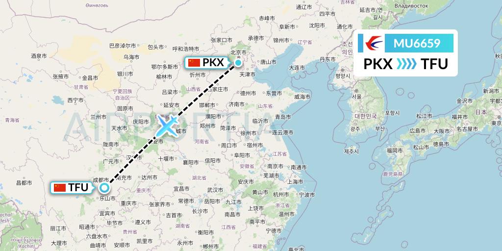 MU6659 China Eastern Airlines Flight Map: Beijing to Chengdu
