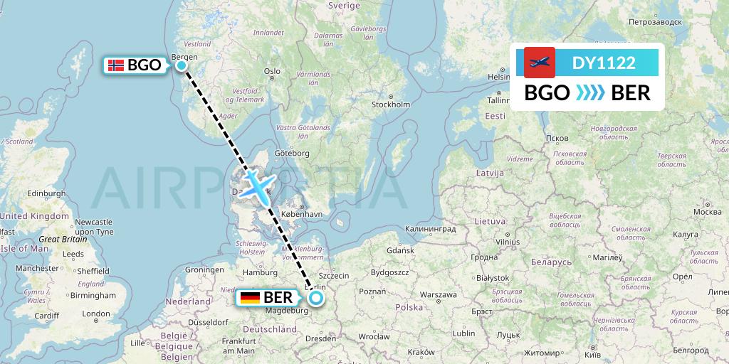 DY1122 Norwegian Flight Map: Bergen to Berlin