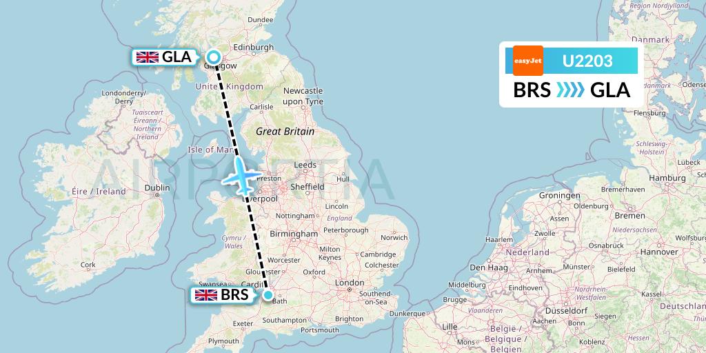 U2203 EasyJet Flight Map: Bristol to Glasgow