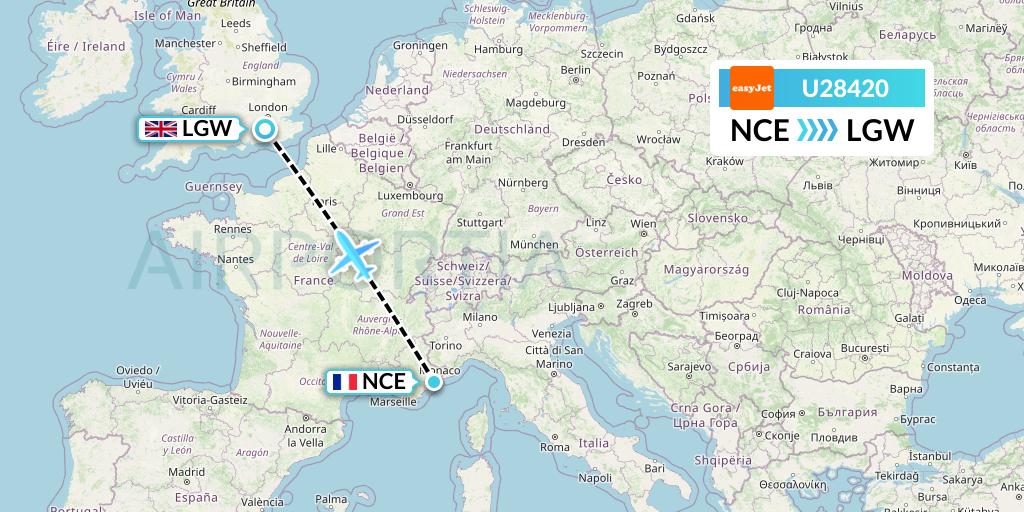 U28420 EasyJet Flight Map: Nice to London