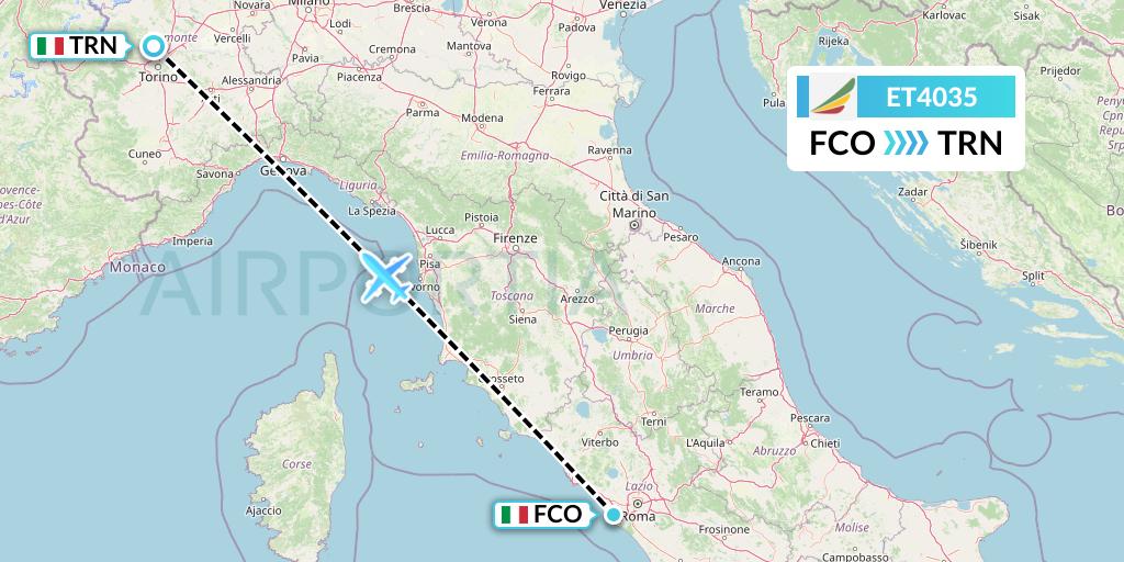 ET4035 Ethiopian Airlines Flight Map: Rome to Turin