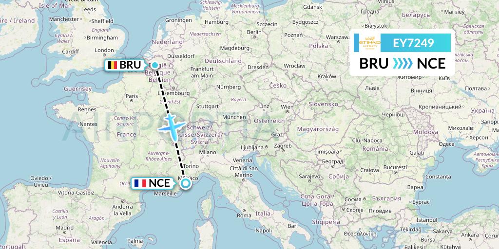 EY7249 Etihad Airways Flight Map: Brussels to Nice