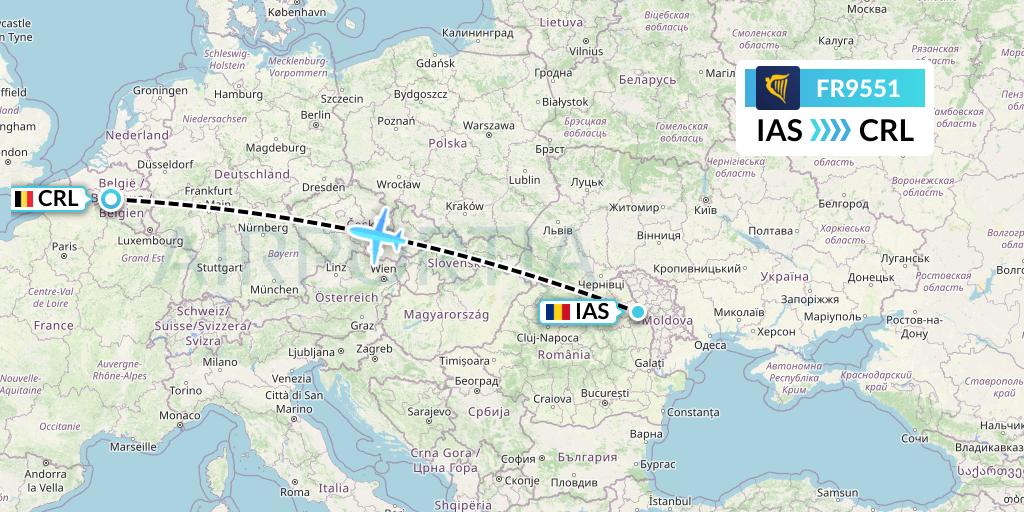 FR9551 Ryanair Flight Map: Iasi to Brussels