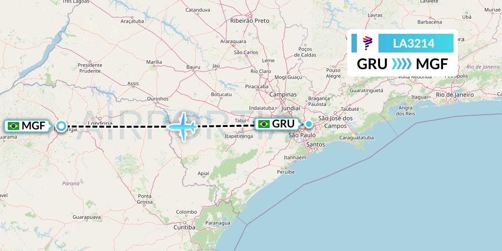 LA3214 LAN Airlines Flight Map: Sao Paulo to Maringa