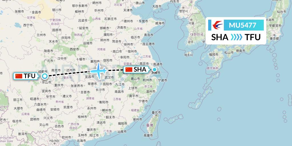 MU5477 China Eastern Airlines Flight Map: Shanghai to Chengdu