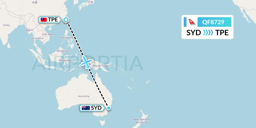 QF8729 Qantas Flight Map: Sydney to Taipei